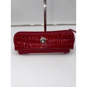 Brighton Red Croc Embossed Patent Leather Cosmetic Makeup Bag with Mirror
